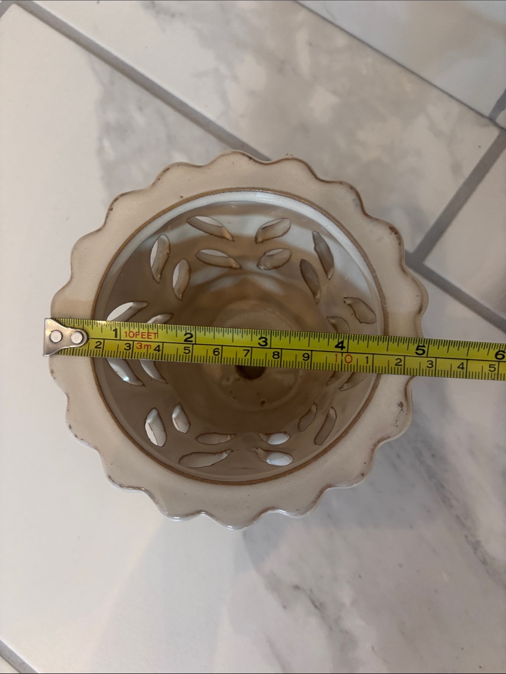 Cream Ceramic Orchid Pot with Attached Saucer - Picture 5 of 6